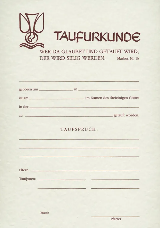 VLB Siloah Taufurkunde DIN A5 braun auf festem Papier